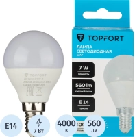 Лампа светодиодная Topfort E14 7W 4000K шар