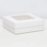 Коробка подарочная складная, упаковка, крышка - дно, с окном, белая, 15&times;15&times;5 см
