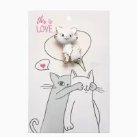 Брошь &laquo;Котенок&raquo;, взъерошенный, белая в золоте