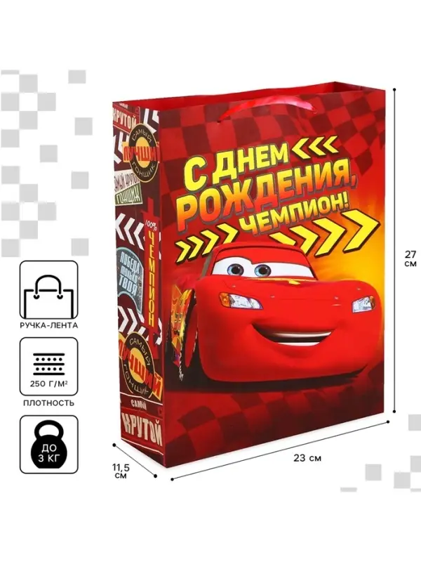 Пакет подарочный &laquo;С Днем рождения, чемпион!&raquo;, 23&times;27&times;11.5 см