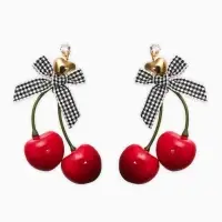 Серьги &laquo;Вишня с бантиками&raquo;, красные в золоте