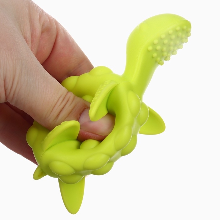 Прорезыватель силиконовый для зубов с погремушкой Крошка Я «Черепаха», зеленый