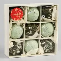 Набор шаров пластик d-5,5 см, 9 шт "Морозная росшивь" геометрия, микс