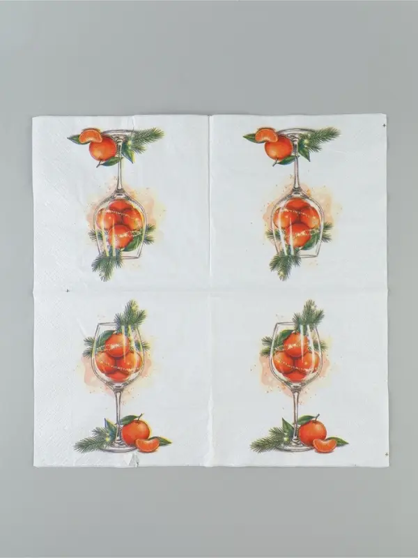 Салфетки новогодние бумажные &laquo;Мандариновое настроение&raquo;, 33&times;33, 2 слоя, 20 шт.