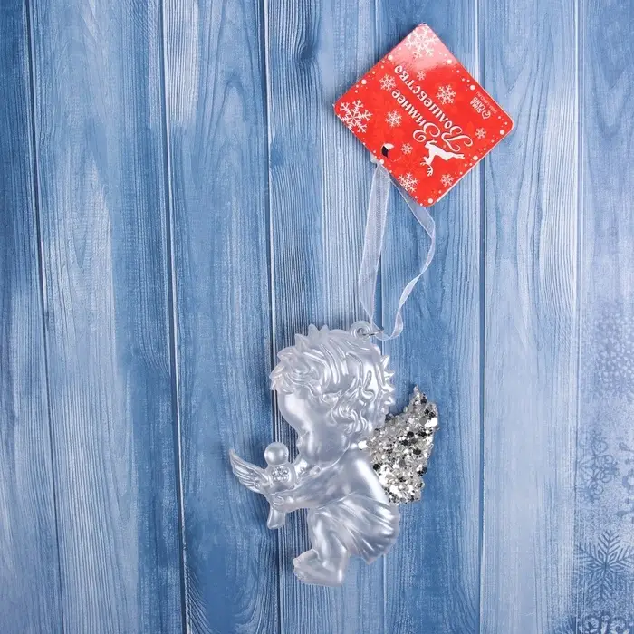 Ёлочная игрушка «Зимнее волшебство. Ангелочек с голубем» пластик, 10х7 см, белый Ёлочная игрушка «Зимнее волшебство. Ангелочек с голубем» пластик, 10х7 см, белый
