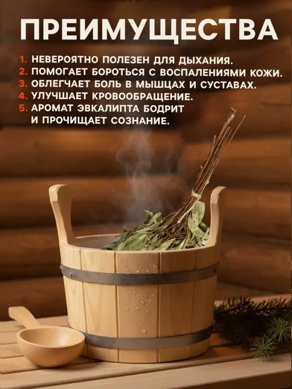 Веник для бани, эвкалиптовый, в пакете, &laquo;Добропаровъ&raquo;