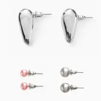 Серьги QF &laquo;Сердечки&raquo;, набор 3 пары, розовый в серебре