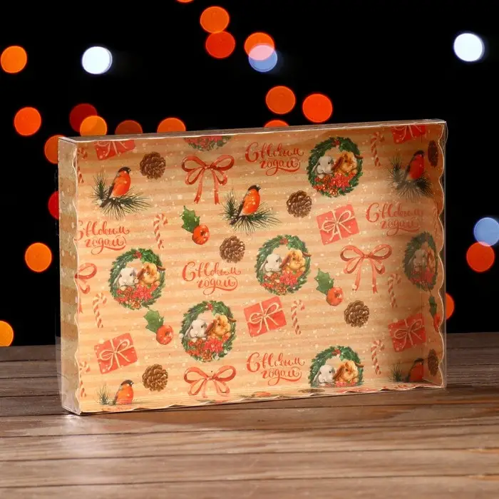 Коробочка подарочная новогодняя для печенья «Веночки», 22×15×3 см Коробочка подарочная новогодняя для печенья «Веночки», 22×15×3 см