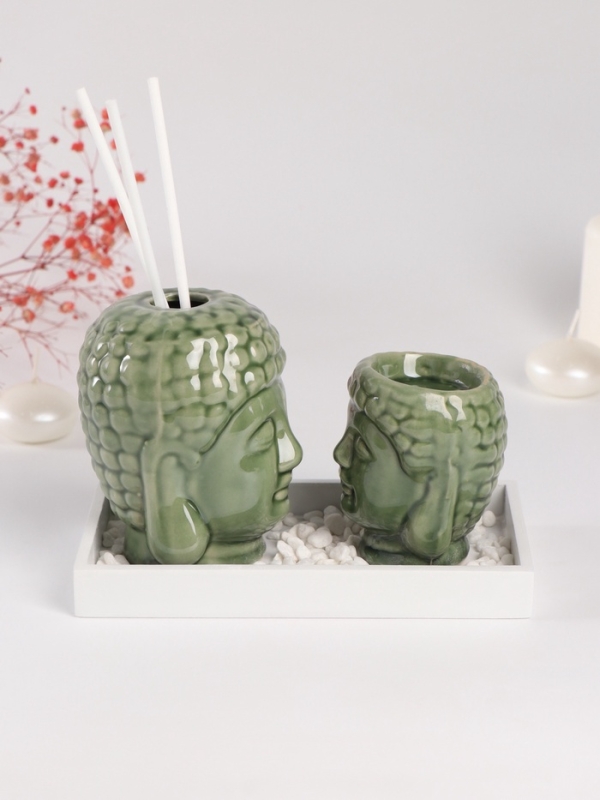 Диффузор керамика + подсвечник  Диффузор керамика + подсвечник "Будды" аромапалочки 3 шт 9х17х10,5 см