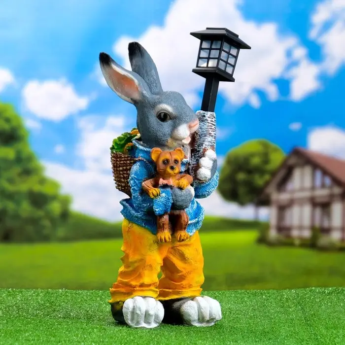 Садовый фонарь  Садовый фонарь "Заяц с фонармком и игрушкой" 27х24х52см