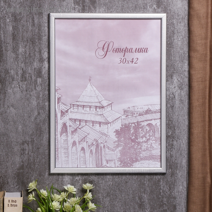 Фоторамка сосна с19 серебро 30х42 см (пластиковый экран) Фоторамка сосна с19 серебро 30х42 см (пластиковый экран)