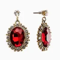 Серьги со стразами "Овал грань", цвет красный в золоте