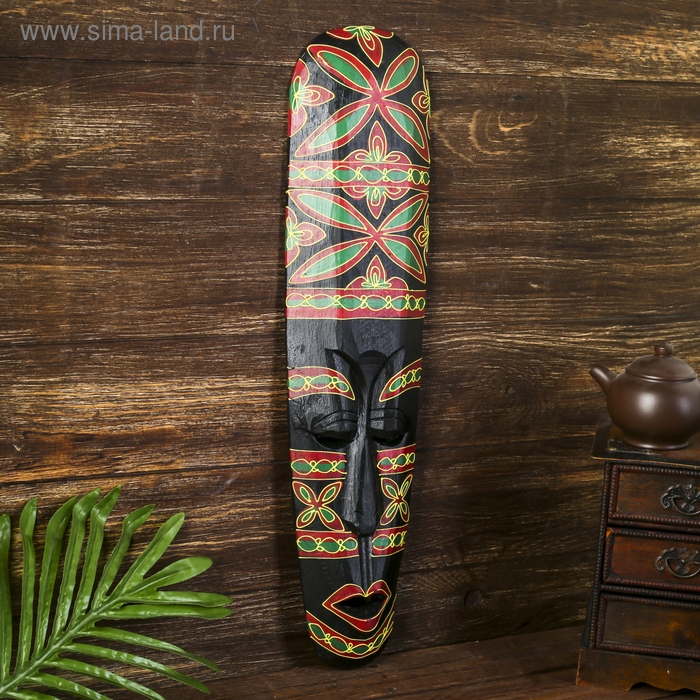 Маска настенная дерево Маска настенная дерево "Абориген с ярким узором" 3х12х50 см