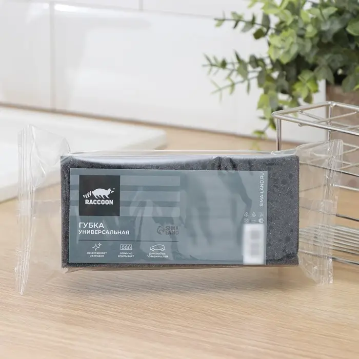 Губка бытовая с чистящим слоем Raccoon «Лофт», 1 шт, 15×7×4 см, крупонопористый поролон Губка бытовая с чистящим слоем Raccoon «Лофт», 1 шт, 15×7×4 см, крупонопористый поролон