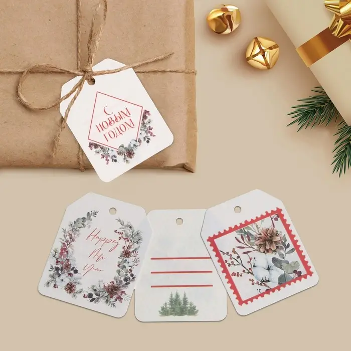 Шильдик на подарок Happy new year, набор 6 штук, 16 х 24 см Шильдик на подарок Happy new year, набор 6 штук, 16 х 24 см