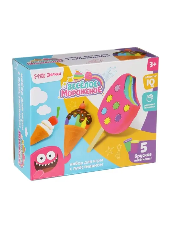 Игровой набор для лепки &laquo;Весёлое мороженое&raquo;, 5 брусков пластилина, аксессуары