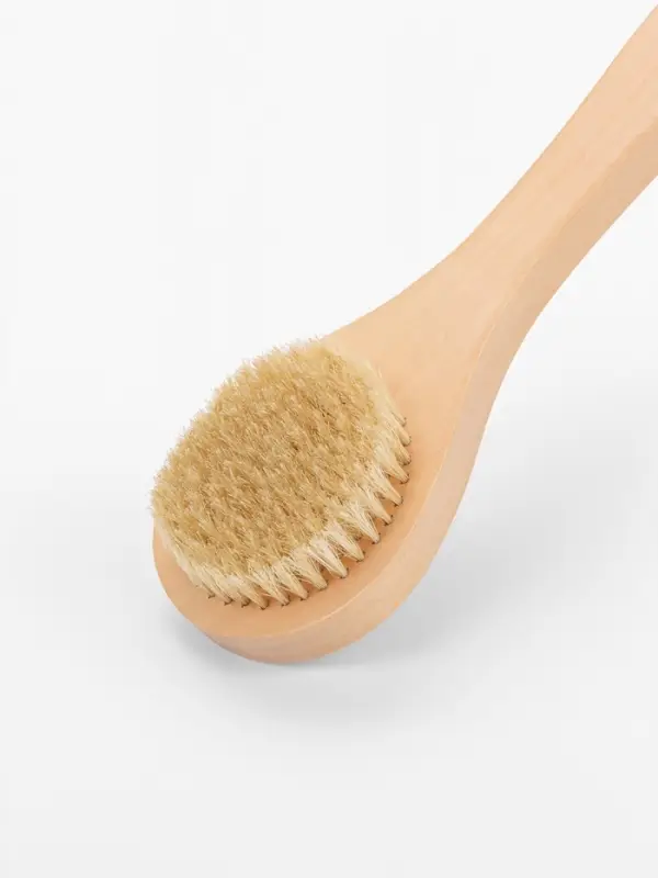 Щётка массажная для тела, из натуральной щетины, круглая, с ручкой, гладкая