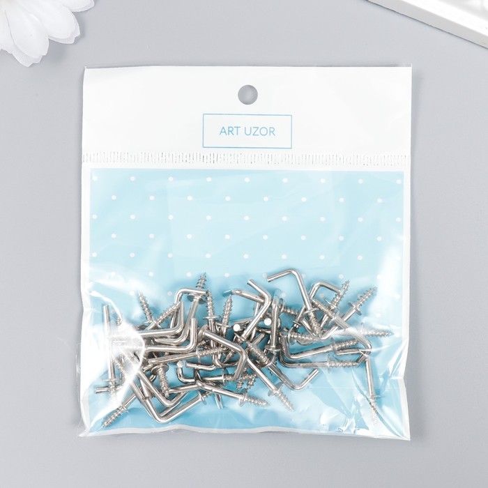 Крючок металл (набор 40 шт) серебро 2,5х0,5 см, МИКС Крючок металл (набор 40 шт) серебро 2,5х0,5 см, МИКС