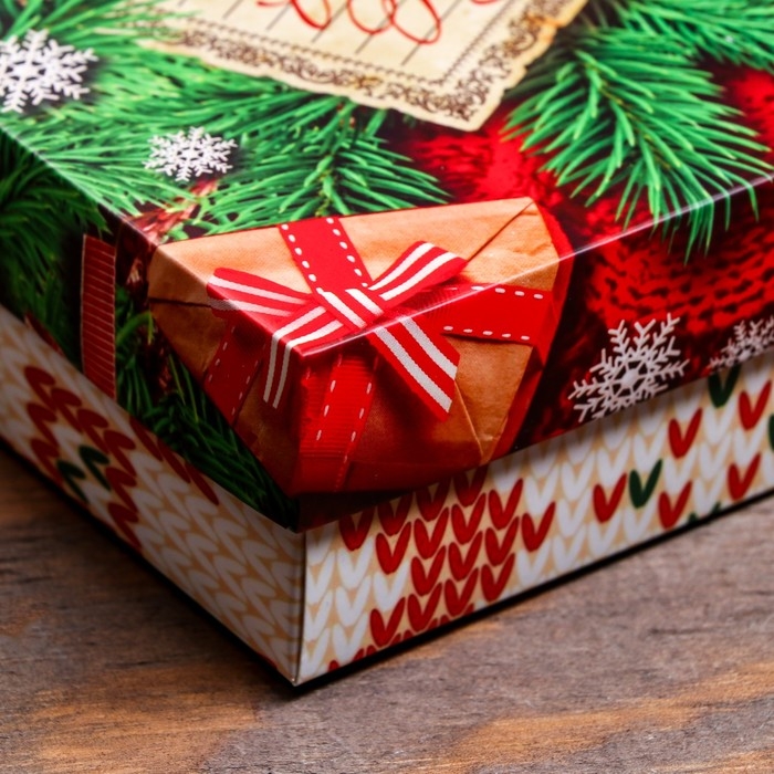 Новый год. Коробка подарочная новогодняя складная, крышка-дно без окна, Новый год. Коробка подарочная новогодняя складная, крышка-дно без окна, "Вязанка", 21 х 15 х 5,7 см