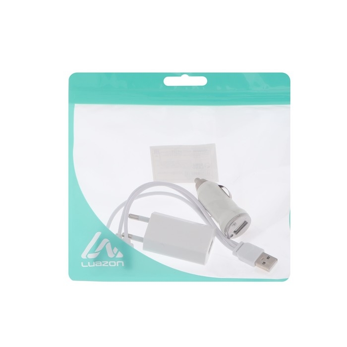 Комплект для зарядки 3 в 1 LuazON UC-13, Type-C/Lightning/microUSB, АЗУ, СЗУ, 1 А, белый Комплект для зарядки 3 в 1 LuazON UC-13, Type-C/Lightning/microUSB, АЗУ, СЗУ, 1 А, белый