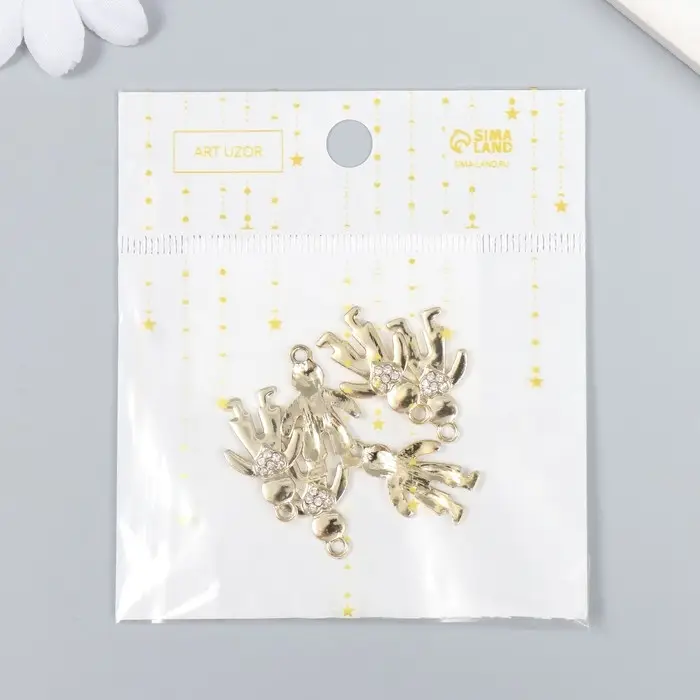 Металлический элемент, декоративная подвеска «Арт Узор. Мальчик с сердечком», стразы, золото, 1.5×2.2 см