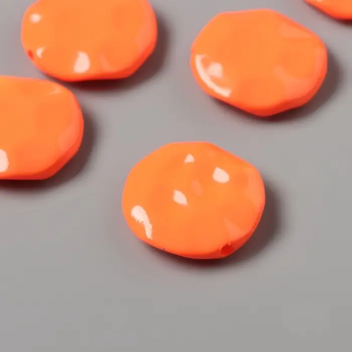 Бусины для творчества акрил Бусины для творчества акрил "Плоский мятый круг" оранжевый 2,5х2,5х0,6 см