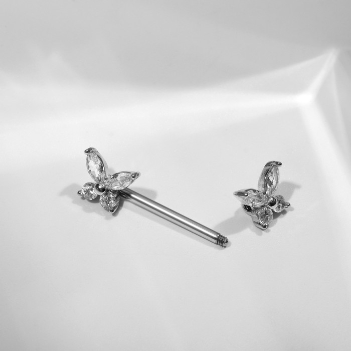 Пирсинг для груди «Бабочки», цвет белый в серебре Пирсинг для груди «Бабочки», цвет белый в серебре