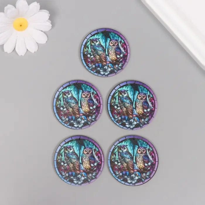 Декор для творчества дерево Декор для творчества дерево "Две совы в ночном лесу" 4,6х4,6х0,3 см