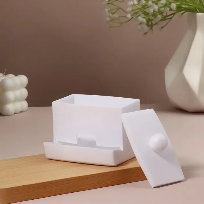 Органайзер для ватных палочек, с крышкой, 9&times;6.5&times;7.5 см, белый