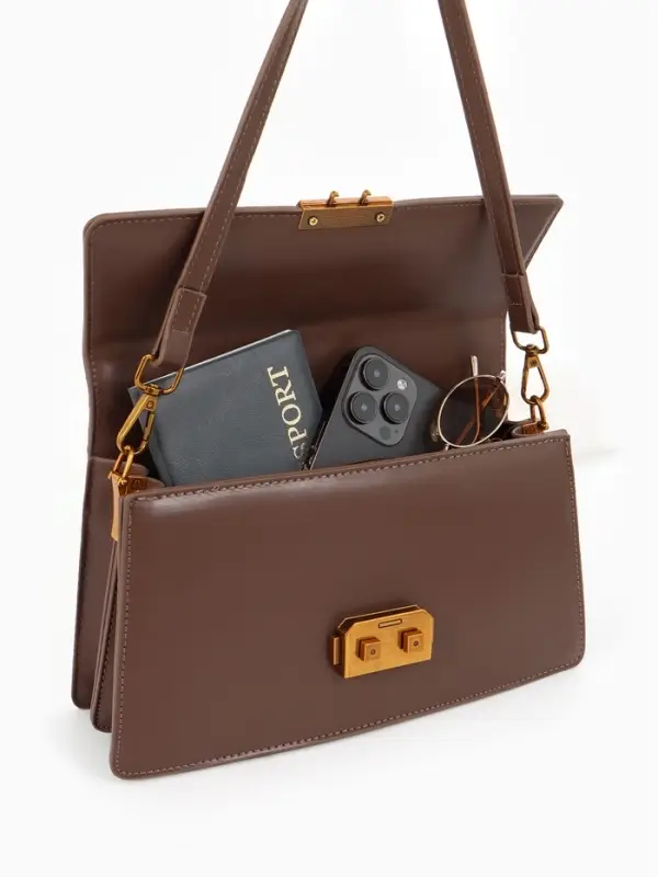 Сумка женская мессенджер TEXTURA на клапане, 26&times;8.5&times;14 см, коричневая