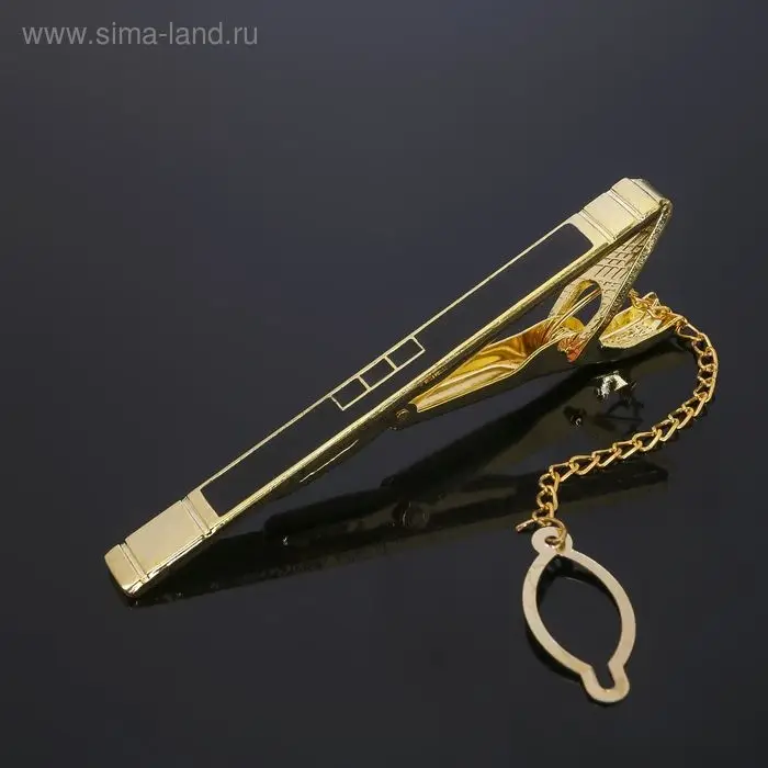 Зажим для галстука стальной «Классический» квадраты с эмалью, цвет чёрный в золоте