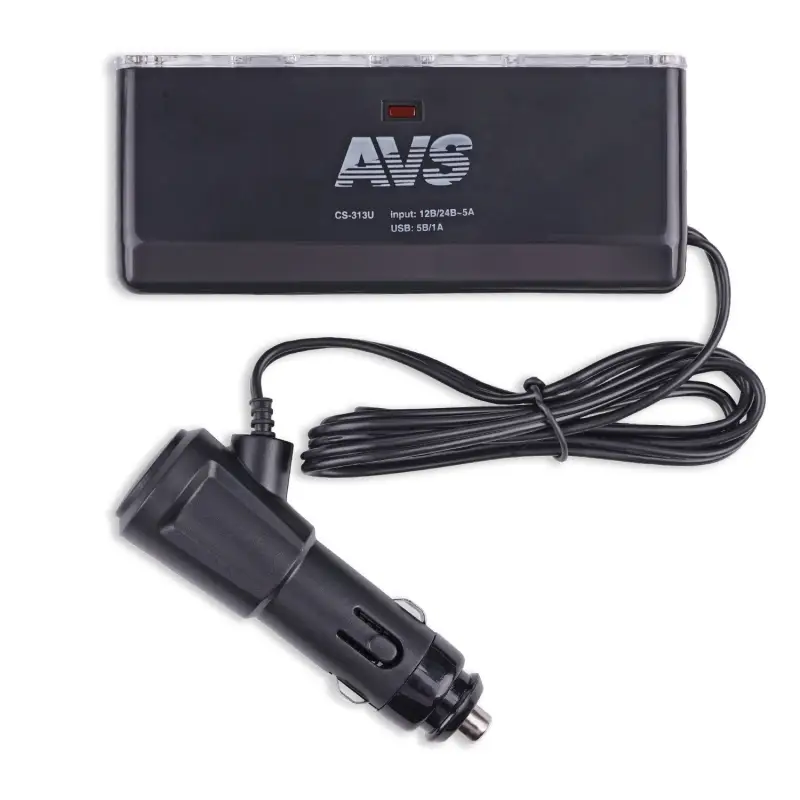 Разветвитель прикуривателя AVS 12/24 (на 3 выхода+USB) CS313U