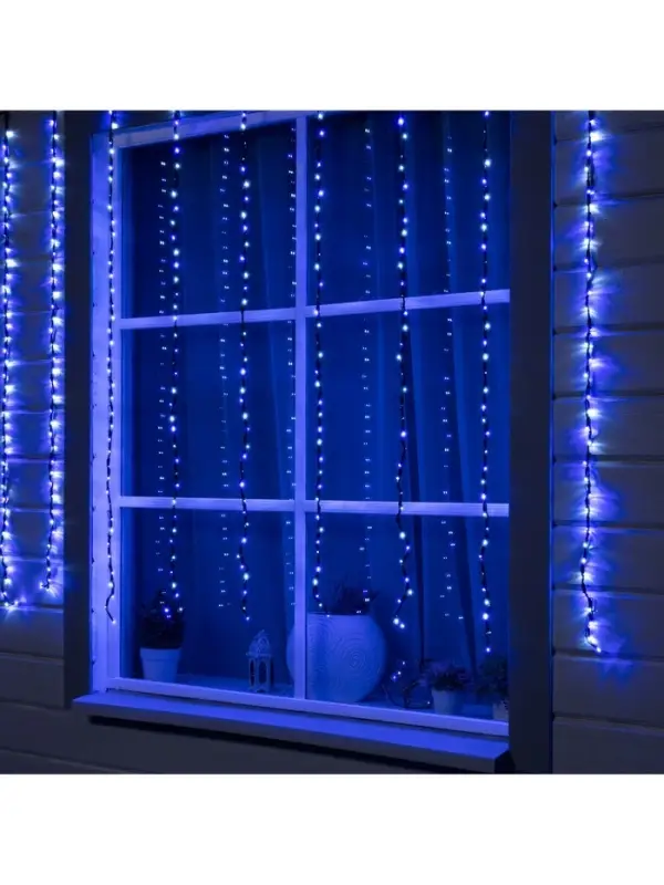 Гирлянда &laquo;Водопад&raquo; 2&times;1.5 м, IP44, тёмная нить, 400 LED, свечение бело-синее, 8 режимов, 220 В