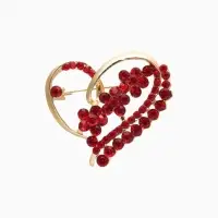Брошь &laquo;Сердце с цветами&raquo;, красная в золоте