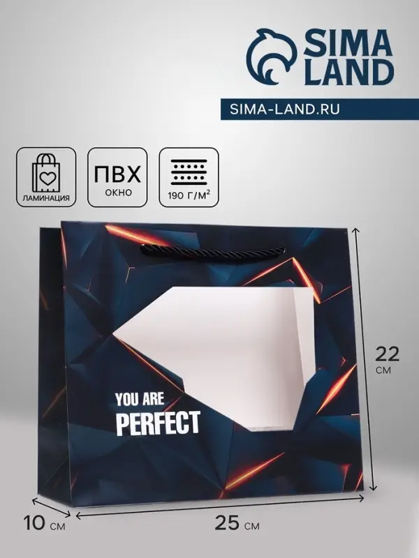 Пакет подарочный с окном Perfect, 25&times;10&times;22 см