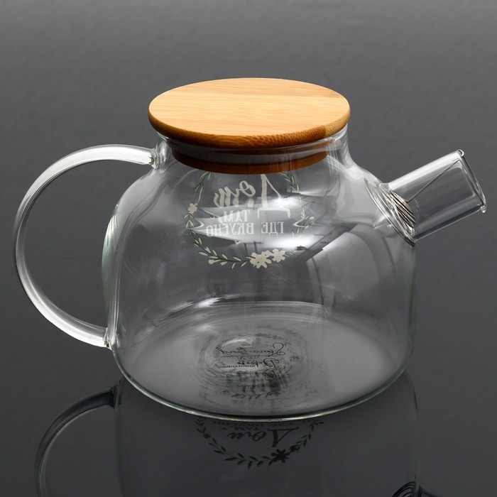 Чайник стеклянный заварочный с бамбуковой крышкой «Дом», 1000 мл Чайник стеклянный заварочный с бамбуковой крышкой «Дом», 1000 мл