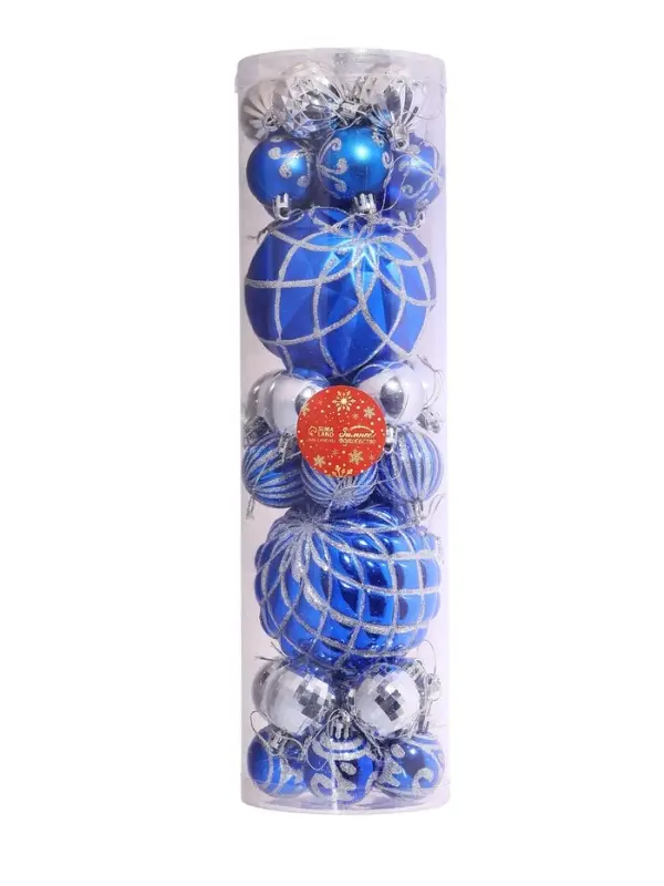 Ёлочные игрушки &laquo;Карнавал&raquo;, шары новогодние, набор 32 шт., голубой/серебристый