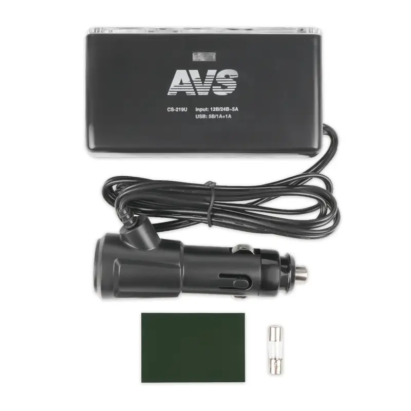 Разветвитель прикуривателя AVS 12/24 (на 2 выхода+2USB) CS219U