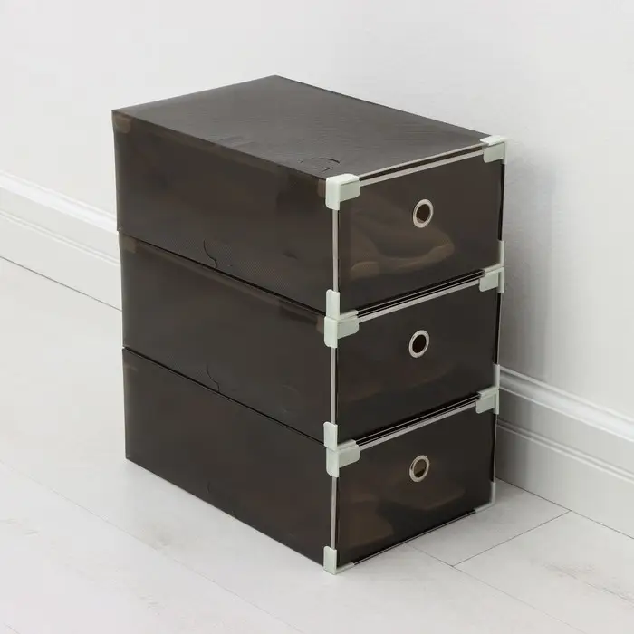 Коробка для хранения обуви выдвижная Доляна Large size, 22&times;34&times;13 см, 3 шт., чёрная