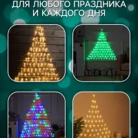 Гирлянда &laquo;Сеть-ёлка&raquo; 1&times;1 м, IP20, тёмная нить, 90 LED, свечение мульти, 8 режимов, 220 В