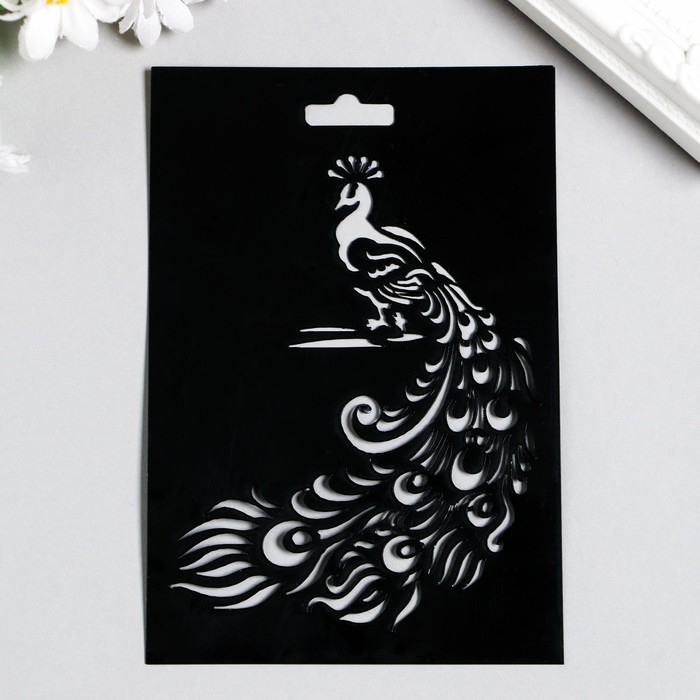 Пластиковый трафарет для творчества «Павлин», шаблон, 14×9.5 см