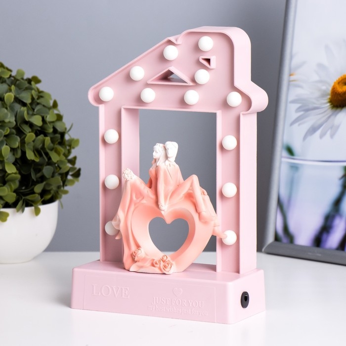 Ночник Ночник "Влюбленные" 14хLED 4000К USB 3хАА розовый 24,5х7х15,5см RISALUX
