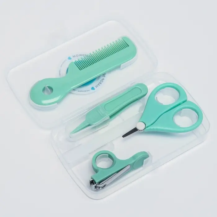 Набор по уходу за ребенком, 5 предметов: расческа, пинцет, ножницы, книпсер, пилка, зеленый