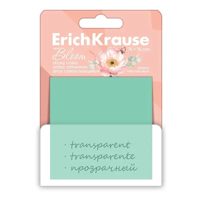 Блок с липким краем пластиковый 75&times;75 мм, ErichKrause Pastel Bloom, 50 листов, микс