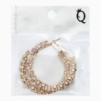 Серьги-кольца со стразами &laquo;Россыпь&raquo;, d=4.5 см, белые в золоте