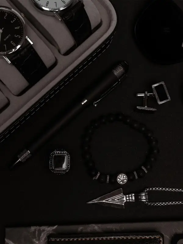 Запонки стальные &laquo;Прямоугольник&raquo;, в рамке с эмалью, чёрные в серебре