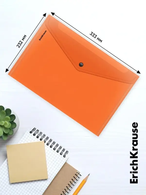 Папка-конверт на кнопке А4, 180 мкм, ErichKrause Glossy Neon, полупрозрачная, до 120 листов, МИКС