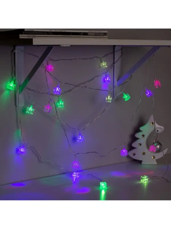 Гирлянда &laquo;Нить&raquo; 5 м с насадками &laquo;Кубики&raquo;, IP20, прозрачная нить, 20 LED, свечение мульти (RG/RB), мигание, 220 В