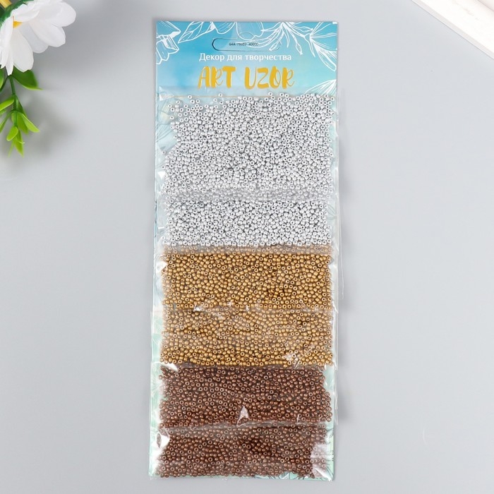 Бисер круглый 12/0  Бисер круглый 12/0 "Золото, серебро, бронза" 6 цветов х 10 гр 20х8 см