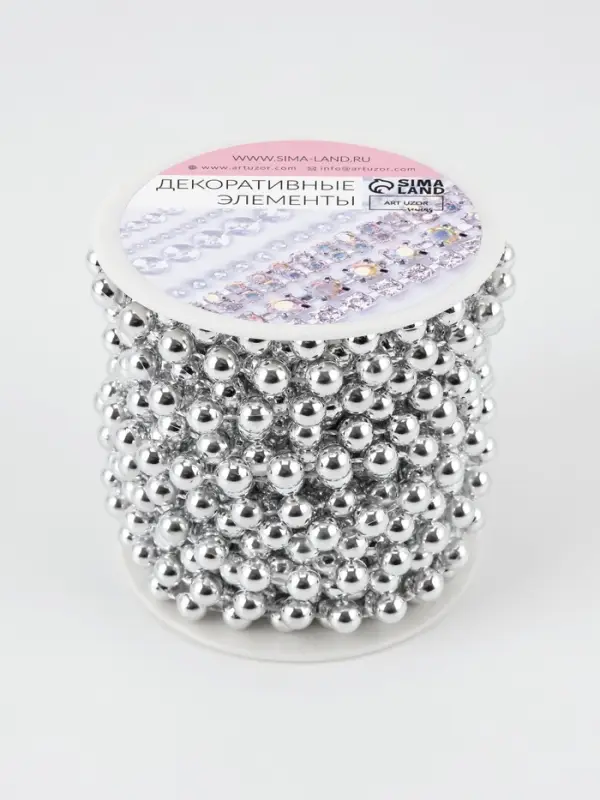 Бусы на нитях, 7.5 мм, 9&plusmn;1 м, цвет серебряный